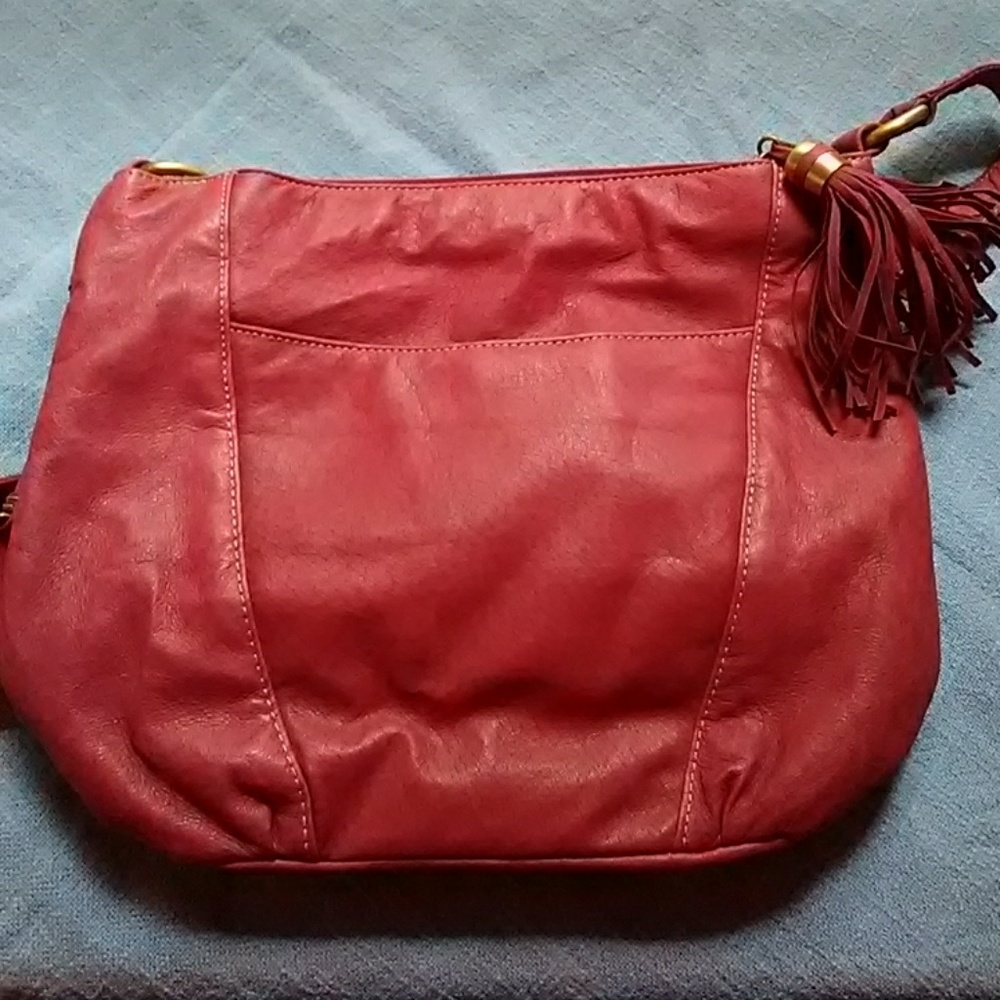 Cranberry leather purse with tassel